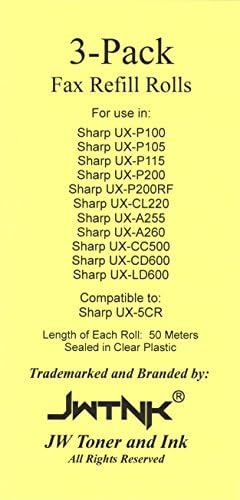 3 חבילה של סרטים של UX-5CR פקס סרט סרט מילוי מילוי תואם לפקס חד UX-P100 UX-P105 UX-P115 UX-P200 UX-P200RF UX-CL220