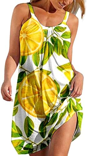 שמלת שמש של שרוולים ללא שרוולים של Ruziyoog, דפס טרופי הדפס טרופי רופף שמלות קאמי מזדמן מכסה v שמלות