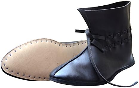 Allbeststuff נעלי עור מימי הביניים באורך קרסול חום, עור טבעי או נעלי רנסנס שחורות ABS