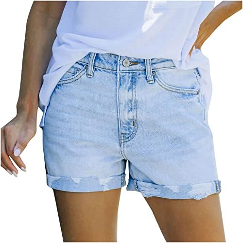 מכנסיים קצרים של נשים ג'ין לקיץ, מכנסי ג'ינס קצרים ומותניים גבוהים לנשים מכנסי ג'ינס מקופלים ג'ינס