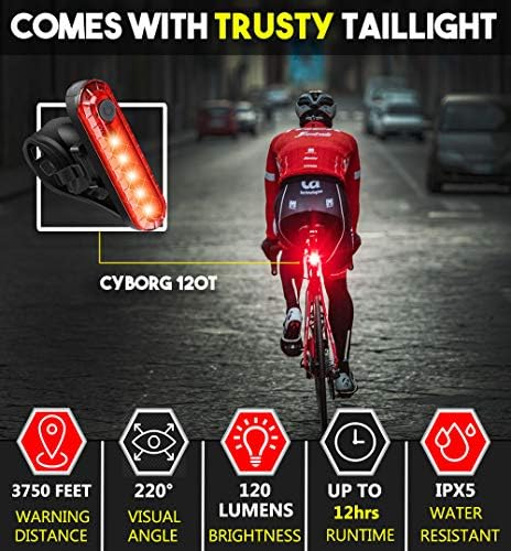 Blitzu Gator 450 אורות אופניים לומן קדמי ואחור סט, אור אחורי ופנס זנב, מנורת אופניים נטענת USB,