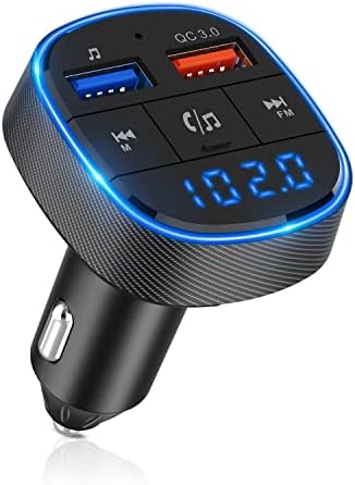 משדר Golvery Bluetooth FM לרכב, QC3.0 מטען מהיר, Bluetooth 5.1 מתאם שמע לרכב לשיחות ללא ידיים, נגן