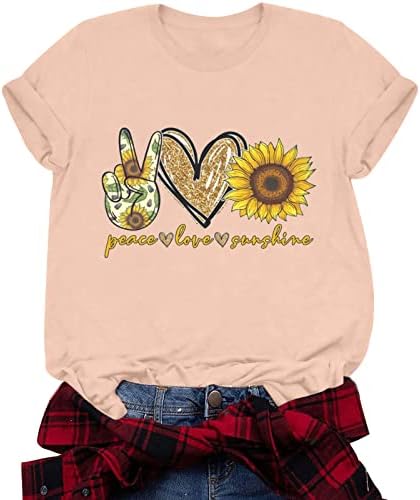 חולצת חמניות חמניות של Ruziyoog לנשים קיץ טוניקה גרפית חמודה טי שרוול קצר שרוול מצחיק חולצות נ 'צוואר