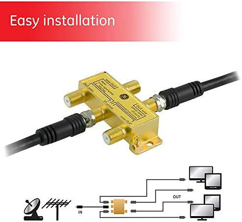 GE 10-חבילות זווית ימנית F-Type Connector מתאם ו- GE Digital Digital 4-כיוונים מפצל כבלים קואקסיאלי,