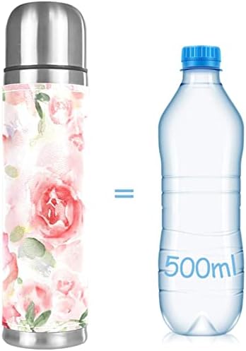 בקבוק מים מבודדים, תרמוס למשקאות חמים, פרחים ורודים בצבעי מים, בקבוק מים נירוסטה תרמוס קפה
