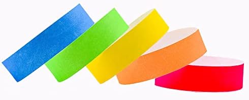200 יחידות נייר צמידים צבעים עמיד למים ניאון יד להקות, קל משקל ניאון צמידי דבק צמידים, אירוע צמידים צבעוני יד