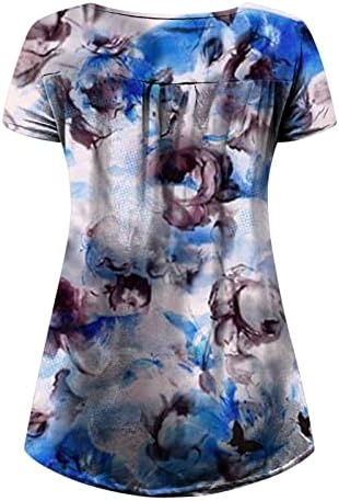 חולצת טש חולצת נשים שרוול קצר 2023 כותנה צווארון כותנה כלפי מעלה פרח גרפי קפלים חולצה עליונה לנשים