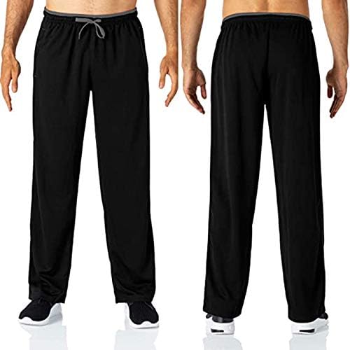 מכנסי Ozmmyan לגברים קלים משקל ריצה כיסים רוכסנים מותניים אלסטיים מכנסי טרנינג תחתונים פתוחים סוג ישר מכנסיים