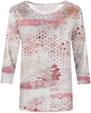 צמרות בראנץ 'של נשים ורודות 3/4 חולצות שרוול חולצות צוות צוואר פרח צוואר גרפיקה סתיו סתיו 2023 בגדים