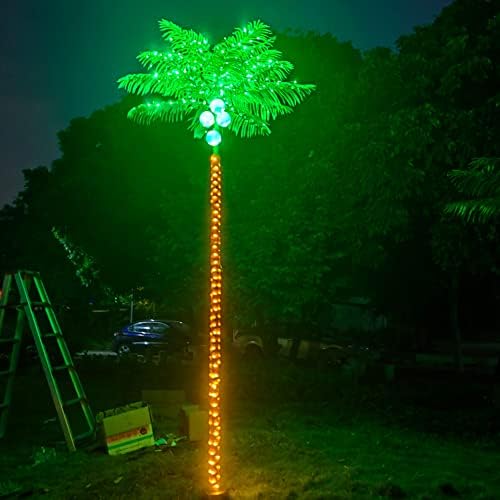 עצי דקל לפטיו חיצוני, 9.5ft 305 תאורת LED עץ דקל מלאכותי עם קוקוסים, קישוטים טרופיים בריכה חיצונית למסיבה