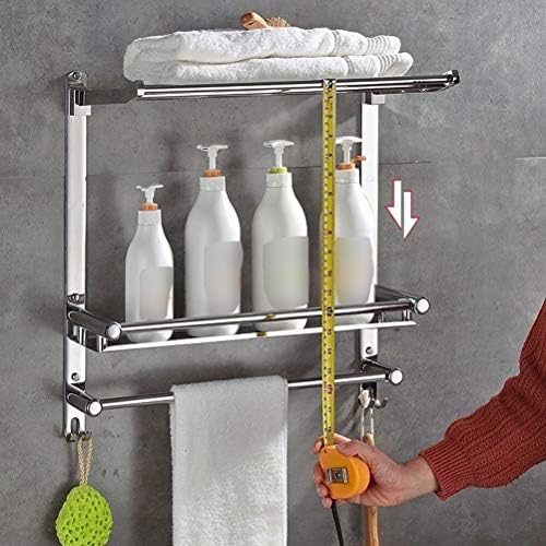 מדף פינת אמבטיה של Zhanmam עם מעקה מגבת וקרס קיר נירוסטה סל לאחסון מקלחת רכוב לקידוח מטבח 24 אינץ '0118