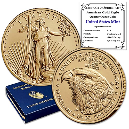 2023 אין סימן מנטה 1/4 גרם מטבע מטילי מטילי זהב אמריקאי נשר מבריק ללא מחזור עם תיבת מנטה מקורית של ארצות