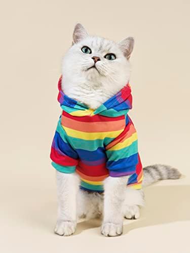 Qwinee Rainbow Colorpul Colortual Hoodie Stepshirt חולצת כלבים בגדי חתול לגור חתלתול כלבים קטנים Multicicoror