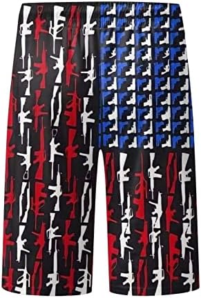 4 ביולי הקלאסי הקלאסי מתאים קדמי שטוח קדמי מתיחה קצרה דגל אמריקאי מודפס מכנסיים יומיים ללבוש עם כיסים