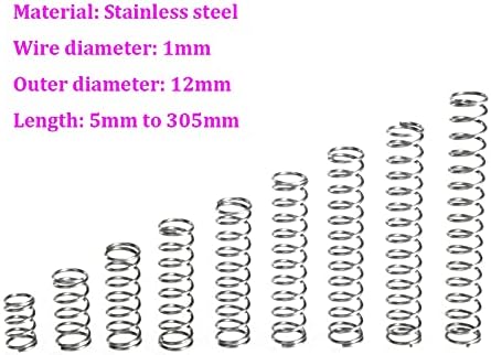 קפיצי דחיסה מתאימים לרוב התיקון I חוט קוטר 1 ממ דחיסת נירוסטה קפיץ קוטר חיצוני 12 ממ אורך קפיץ