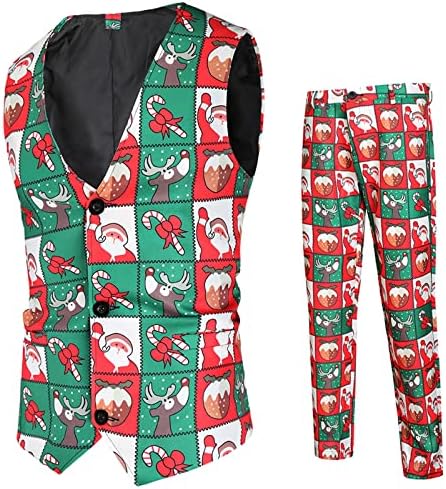 שני מכנסיים לגברים אפוד מודפסים מזדמנים חליפת אופנה חג המולד סט חליפות של גברים חליפות ותפאורות
