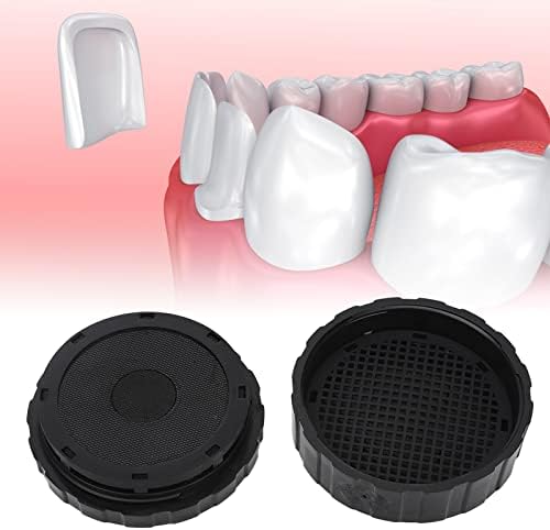 קופסת שיניים שחורה לניילון שימוש חוזר תיבת אחסון תותבות עגולה עם כרית רזרב 9.5 x 9.5 x 4 סמ