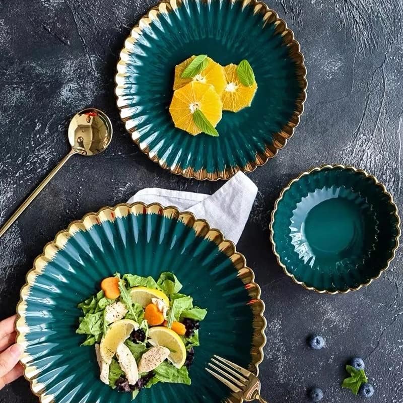 SJYDQ ירוק קרמיקה שולחן שולחן סט של צלחות לוחות ארוחת ערב למנות כלים צלחות קערת מרק סלט וקערות קערות