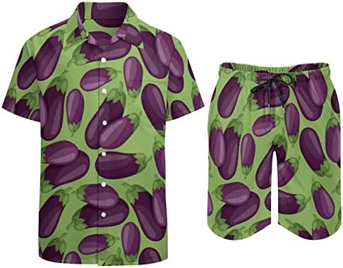 חצילים בשלים טריים תלבושות חוף של 2 חלקים כפתור הוואי מטה חולצה עם שרוול קצר וחליפות מכנסיים קצרים