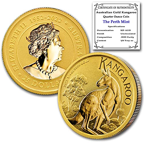 2023 AU 1/4 גרם אוסטרלי קנגורו קנגורו מטבע מבריק מבריק עם תעודת האותנטיות 25 $ BU