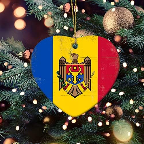 דגל מולדובה קרמיקה לב קישוט חג מולד לחג המולד לעץ דגל לאומי שיק קישוטי עץ חג המולד מצחיק קישוטי עץ דו צדדי