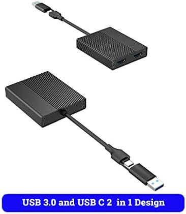מתאם צג כפול של HBAVLINK כפול מתאם DisplayLink DL6950 שבב, USB 3.0 ו- USB C ל- HDMI מתאם תצוגה כפולה 4K 60Hz,