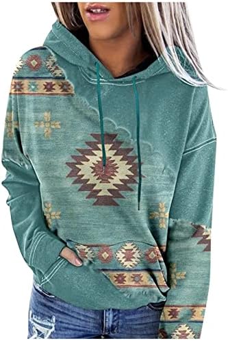קפוצ'ונים אזטקיים של ifotime לנשים סוודר סוודר גיאומטרי מזדמן עם סווטשירט מערבי מערבי צמרות שרוול ארוך עם