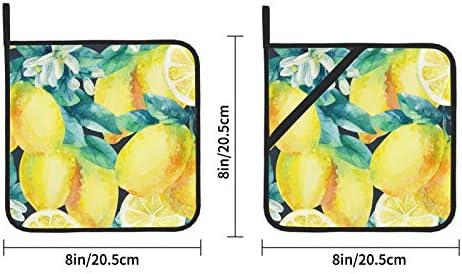 פירות טריים לימוני לימון צהובים רפידות חמות מחזיקי סיר מחזיקי סיר עמידים לחום עם כיסים 2 יחידים