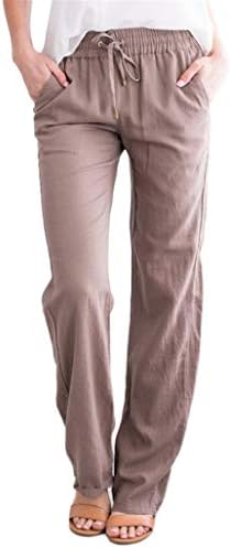 נשים פאלאצו פשתן מכנסיים רחב רגל גבוהה מותן שרוך מזדמן ארוך מכנסיים קומפי חגורת גומי מכנסיים