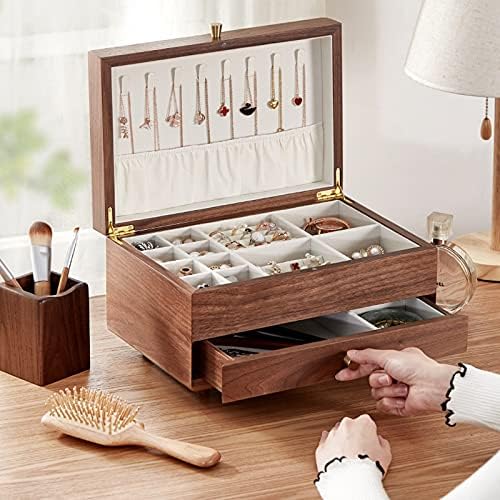 מארגן תכשיטים של ברוויקס קופסת מארגן תכשיטים אגוזי אגוזים עם מגירות עם מארגן תכשיטים למגירה מתנה למקרים לטבעות,