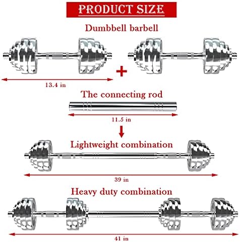 סט משקולות כושר חיות, ערכות משקל מתכווננות עד 44/66 פאונד, עם מוט חיבור מתכת המשמש כמשקולת, משקולות כרום,