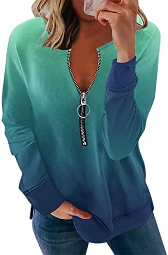 טוניקה לנשים צמרות קופצות חולצת טי-צווארון מזדמן עם חולצת טוניק קלה עם רוכסן מתחת לחולצות טוניקה טרנדיות שכבה