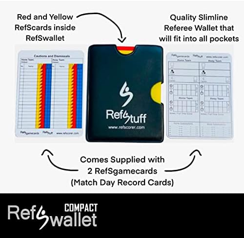 Refstuff Refscorer RefSwallet Compact - שופט כדורגל כדורגל מחברת ארנק כיס דק עם קלפים אדומים וצהובים ו -2 קלפי