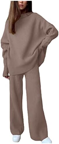 תלבושת תלבושת דו -חלקית לנשים סט שרוול ארוך שרוול סרוג סרוג סרוג סרוג סרוג סרוג סרוגי טרקלין צוואר גולף ומכנסי