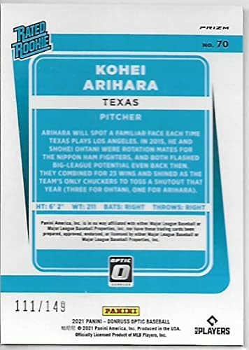 2021 Donruss Optic Stars כוכבים 70 Kohei Arihara Rokies NM-MT RC Rookie 111/149 Rangers