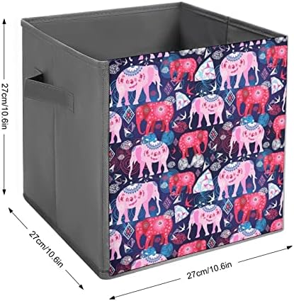 פילים בהדפסים בהירים וגיאומטריה קוביות אחסון בדים מתקפלות קופסאות קופסאות אחסון מתקפלות 11