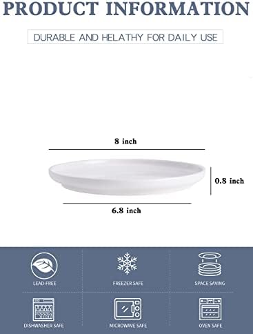 צלחת סלט קינצלני חרסינה של קאנווון - 8 אינץ ', לבן, מיקרוגל ומדיח כלים צלחת בטוחה