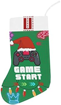 גרב חג המולד של מונוגרמה עם משחק וידאו משחק וידאו התחלה ומכתב u 18 אינץ 'ירוק ולבן עם ראשוני