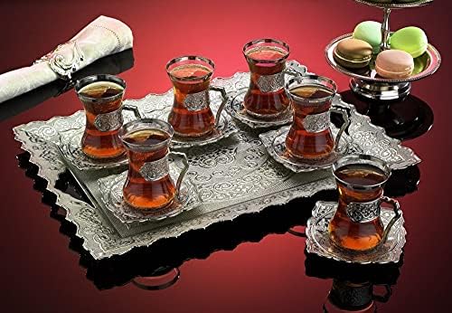 סט כוסות תה ערבית טורקית של Lamodahome, סט מפואר בעבודת יד וינטג