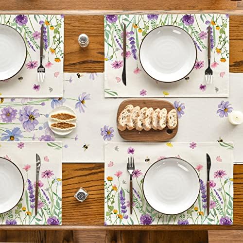 מצב ארטואיד דייזי לבנדר מפיות קיץ סט של 4, 12 על 18 אינץ ' מחצלות שולחן עונתיות לחג האביב לקישוט אוכל מטבח