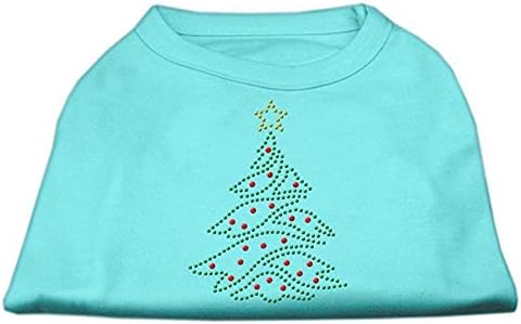 מוצרי חיות מחמד של מיראז 'עץ חג המולד בגודל 8 אינץ' חולצת הדפס ריינסטון לחיות מחמד, X-SMALL, אקווה