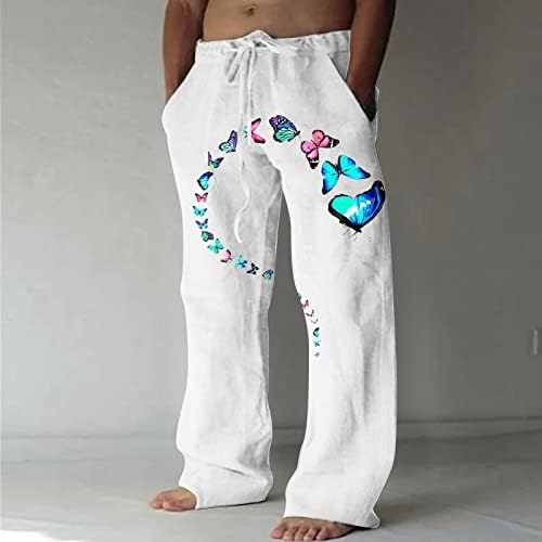 מכנסיים ארוכים של מכנסיים מגברים אופנה מזדמנים מודפסים פשתן כיס תחרה למעלה מכנסיים בגודל גדול