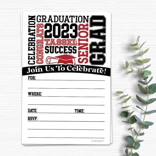 הזמנות לסיום סיום של 2023 אדום עם מעטפות - מסיבת גראד מזמינה לתיכון ולמכללה