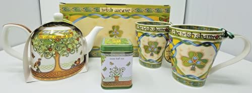 רויאל טארה מסורתית סט תה אירי מסורתי של עץ החיים תה עלים רופפים ו -2 כוסות שמרוק ועץ חיים קומקום עשויה מעצם
