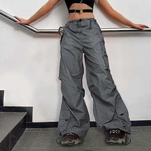 מכנסי מצנח לנשים רגיעה בכושר מכנסי מטען רחבים מזדמנים טרנדי Y2K מכנסיים מותניים גבוהים מכנסי רגל רחבים לילדות
