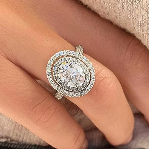 טבעת צורה עגולה של כסף קרובה עגול עגול עגול ריינסטון מלא טבעת עגולה חותכת טבעת אמיתית חתונה מעורבות