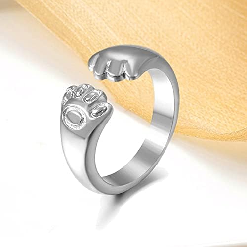 אוהבי חיות מחמד הדפסת כפה טבעת-כסף מתכוונן פתוח טבעת לחיות מחמד זיכרון טבעת עבור אוהבי חיות מחמד כלב