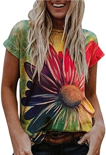 נשים מקרית קיץ חולצות פרחוני קצר שרוול צווארון עגול טי חולצה פרח מודפס רופף חולצות אופנה בציר חולצה