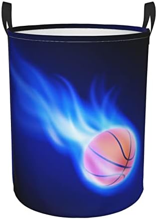 כחול אש כדורסל כדור הדפסת כביסה סל,מתקפל אחסון סל,ביתי אחסון עבור בגדים, מצעים, גיליונות, צעצועים