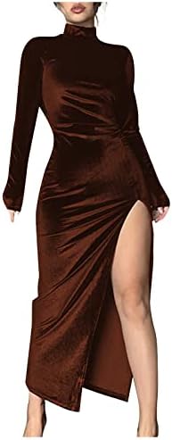 שמלות נוקמופו לנשים 2023 מסיבת אופנה מוצק צבע מותניים צמוד לפרוע פיצול עם צווארון ארוך שרוול שמלה